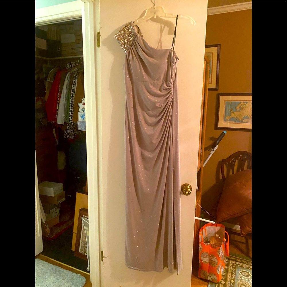 Full length one shoulder evening dress